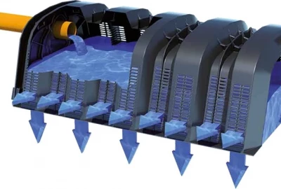 Die unterste Schicht ist Drening, das Dispersions- und Akkumulationskammern mit hoher Kapazität, erzeugt und damit  Regenwasserspeicher bereitstellt.